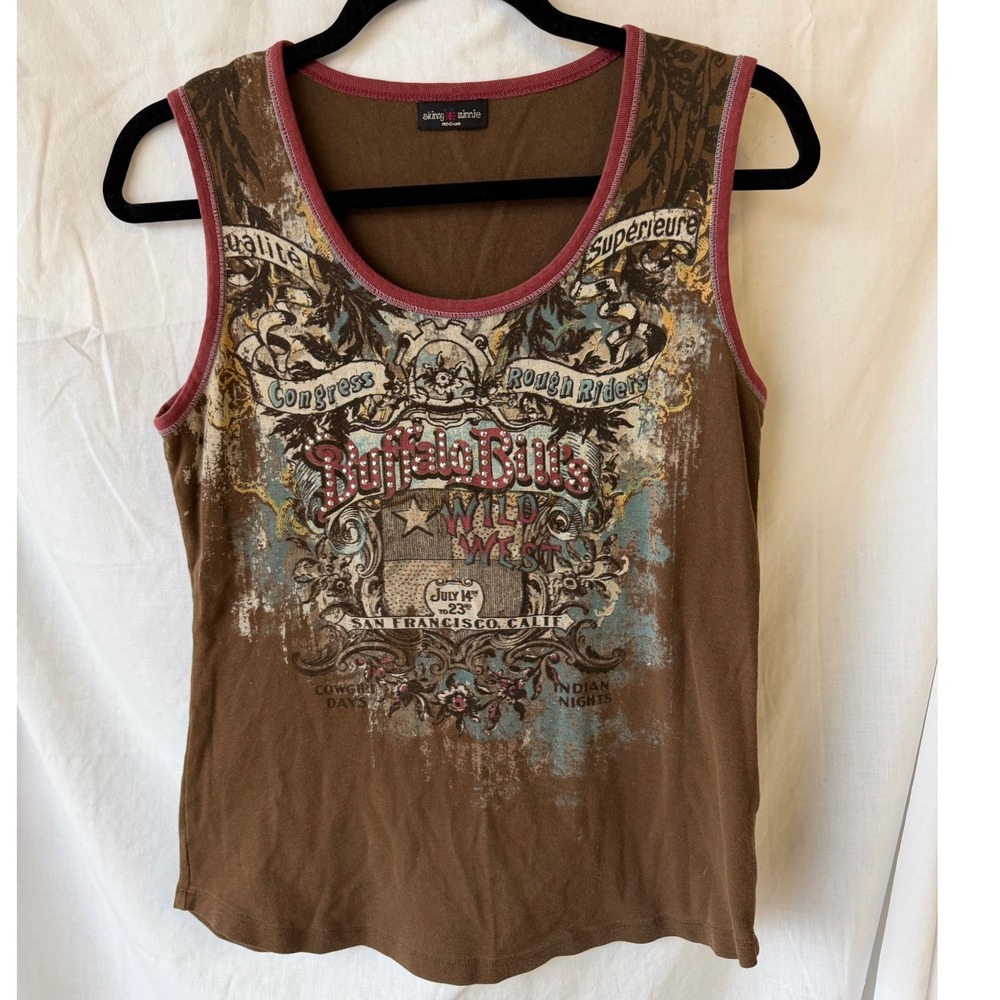 Skinny Minnie 100% Cotton Y2K Western Brown Grunge Graphic Rhinestone Medium